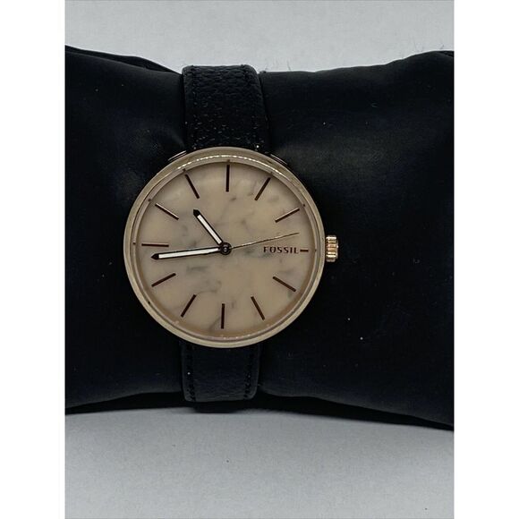 Fossil BQ3492 Women's Black Leather Gold Analog Dial Quartz Wrist Watch CM635 - Picture 1 of 12